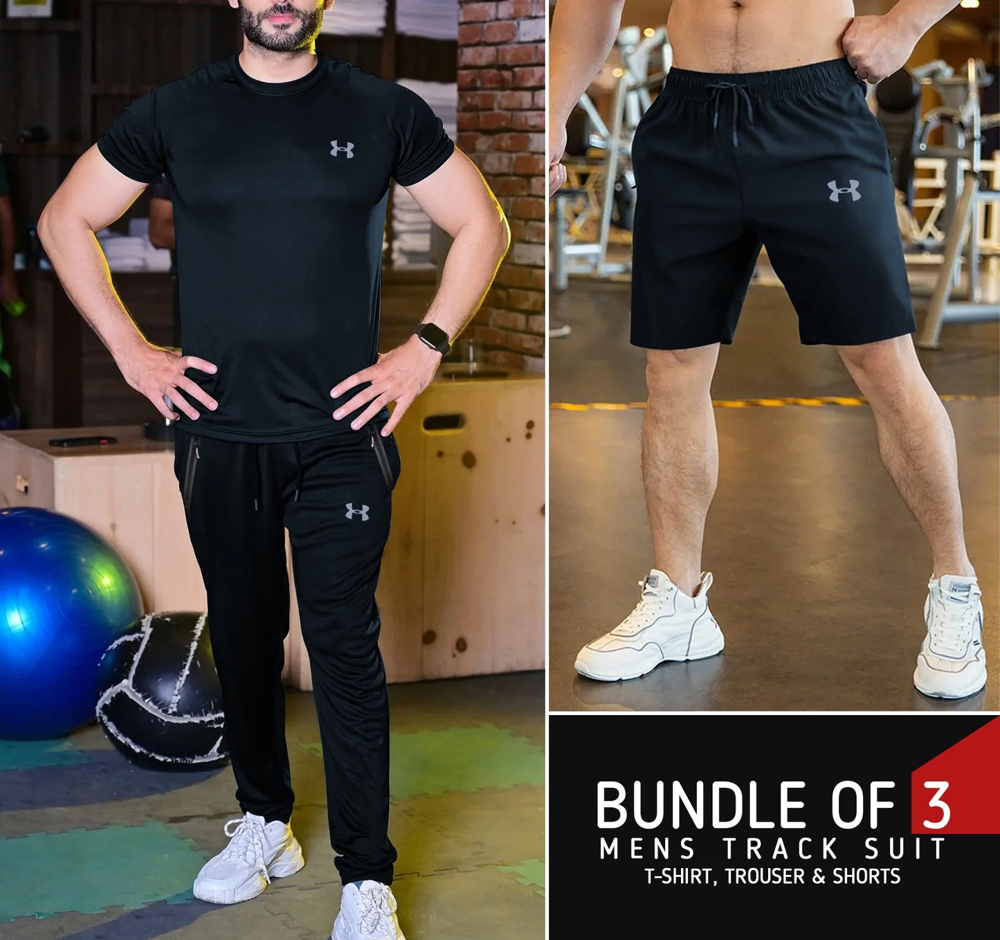 Pack Of 3 UA Printed Dri-Fit Tracksuit For Men (Black)